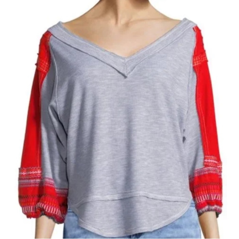 Gray and Red V-Neck Sweater - Picture 2 of 7